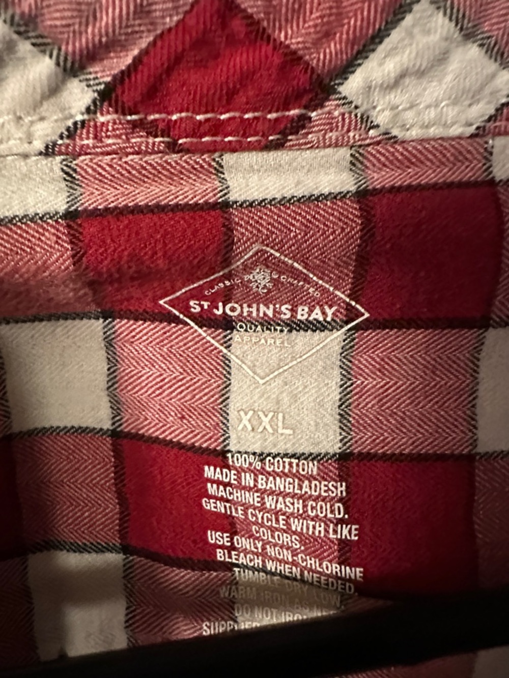 St. John's Bay Red and White Plaid Flannel Shirt XXL - Picture 2 of 3